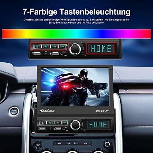 CAMECHO 1 Din Autoradio Bluetooth mit Bildschirm,7 Zoll Automatisch Ausfahrbares Flip Out Display Au
