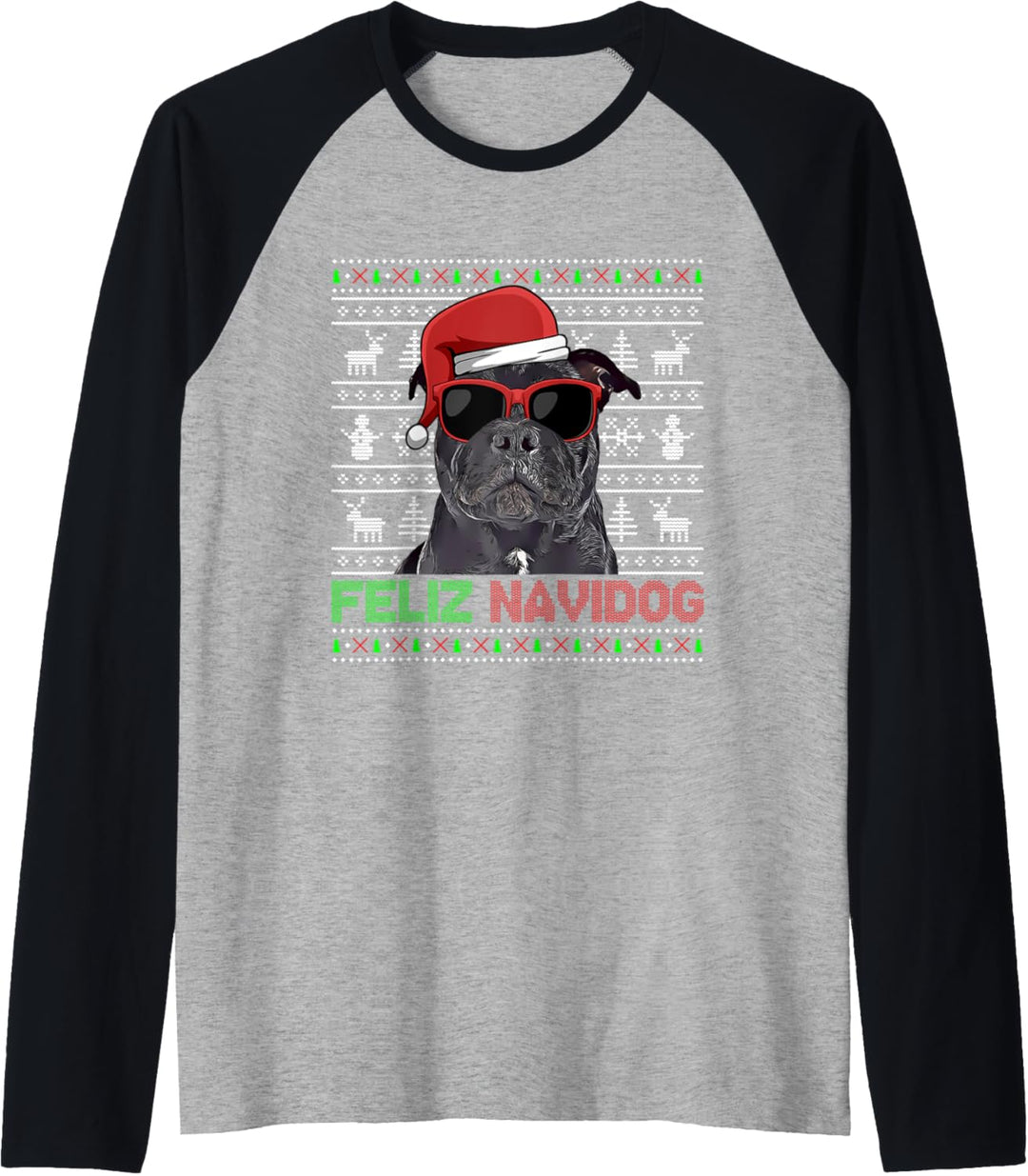 Staffordshire Bullterrier Hund Feliz Navidog Lustig Weihnachten Raglan