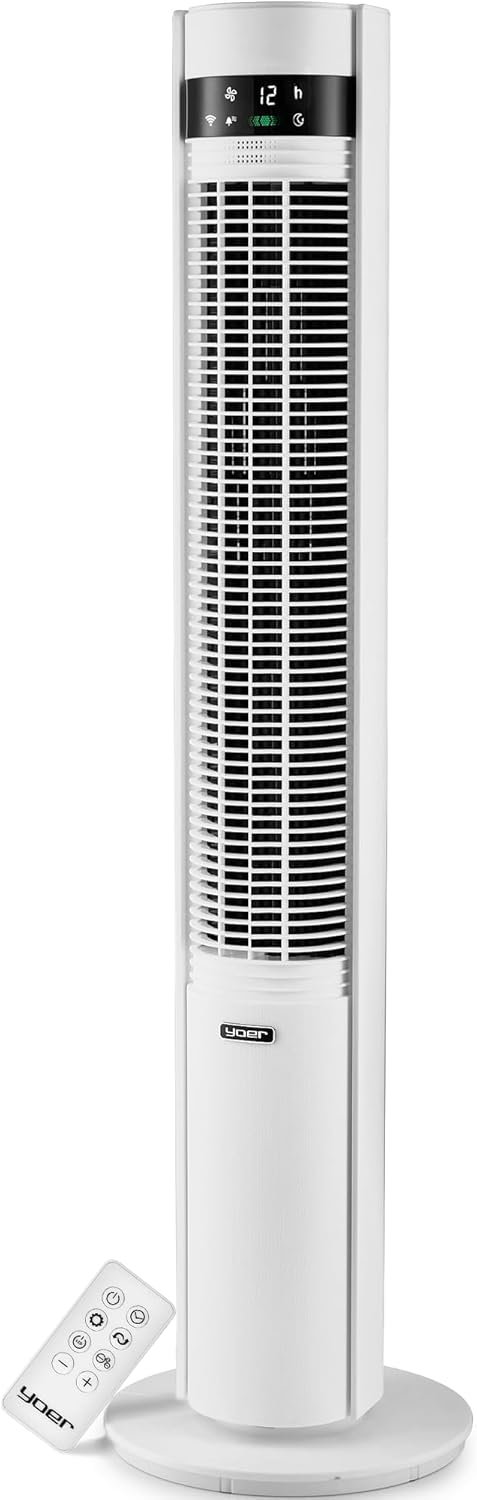 YOER 19dB Leiser Turmventilator, Plasma-Ionisator, 12 m Reichweite, 12 Geschwindigstufen, 3 Modi, 12