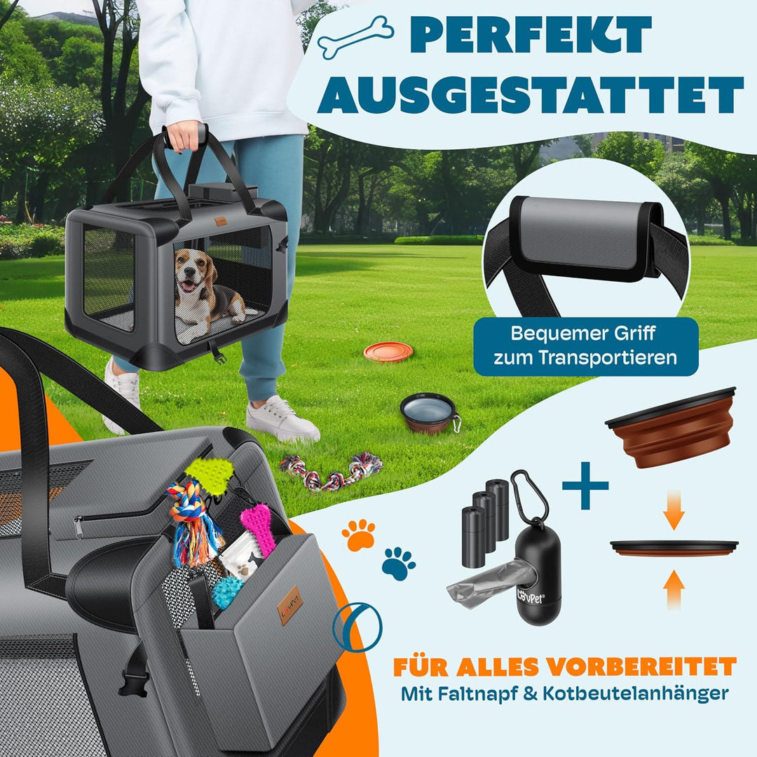 Lovpet® Transportbox Hund Katze Transporttasche M 60x42x42cm | Hunde-Tragetasche Faltbare Katzentasc