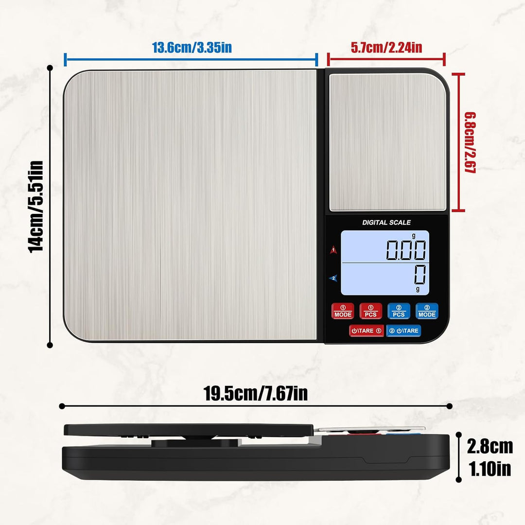 Diyife Küchenwaage mit 2 Plattformen 10kg/1g & 500g/0.01g, Doppelfunktion Digitale Küchen Feinwaage