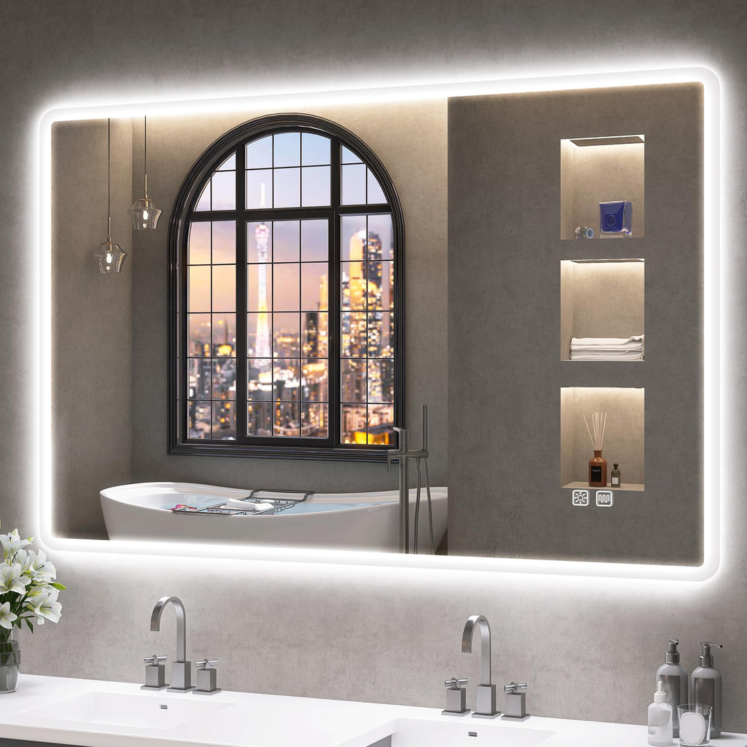 S'bagno Badspiegel-mit-Beleuchtung 100x70cm, Led-Badezimmerspiegel-mit-Licht, Entfoggen, 3 Farben, D