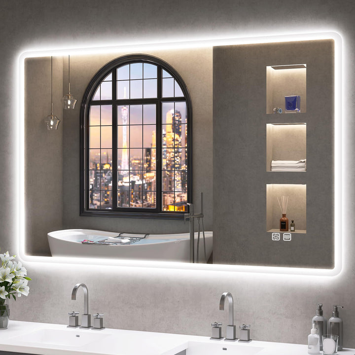 S'bagno Badspiegel-mit-Beleuchtung 100x70cm, Led-Badezimmerspiegel-mit-Licht, Entfoggen, 3 Farben, D