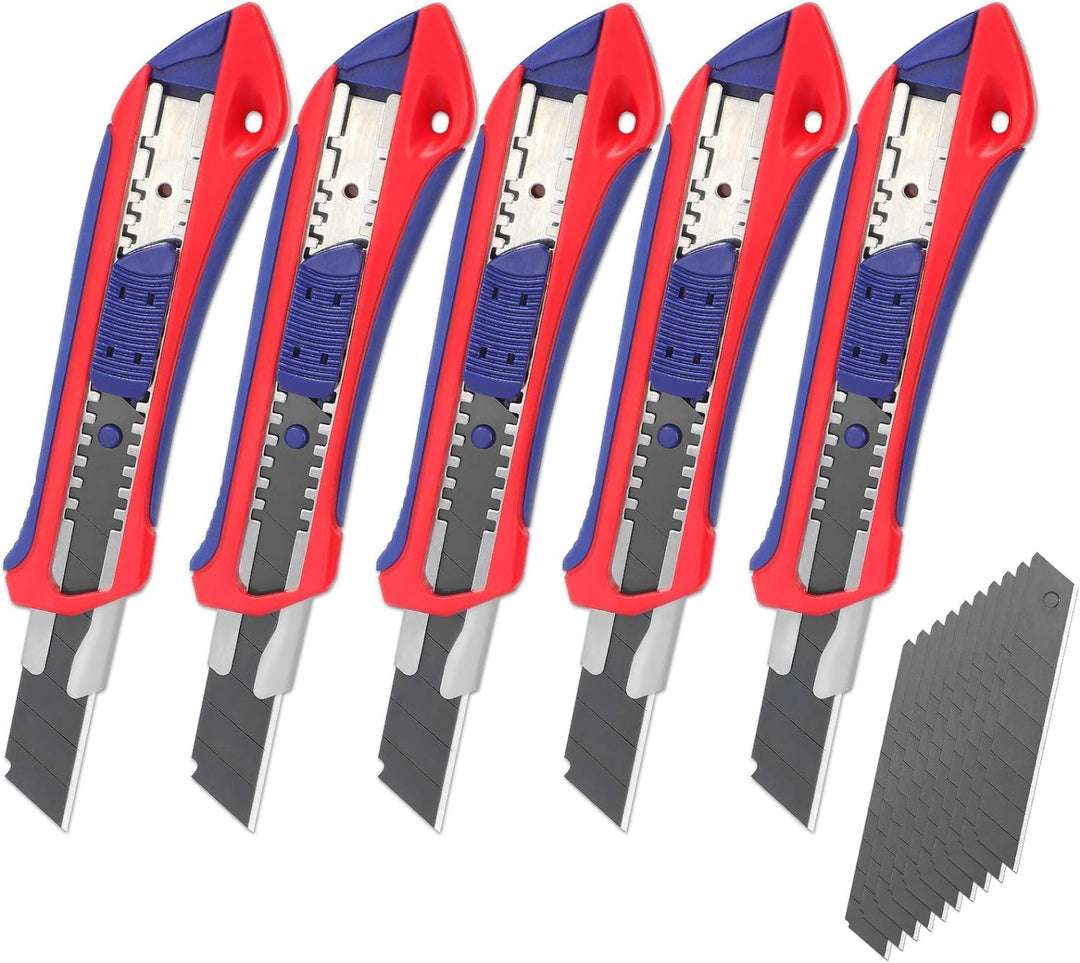 WORKPRO 5 Stück Cuttermesser Set 18mm mit 20 Ersatzklingen aus SK5, Profi Cuttermesser Abbrechklinge