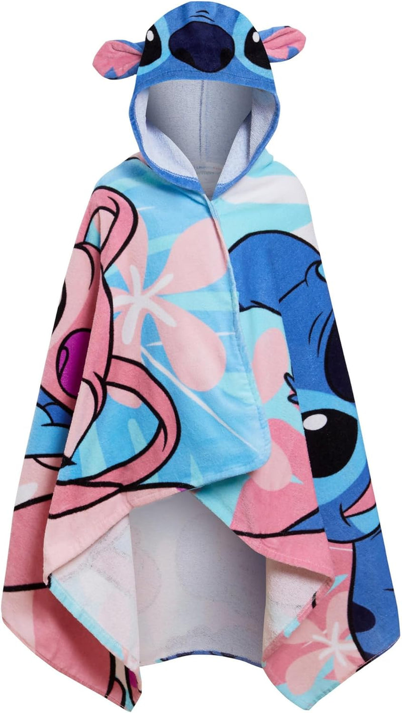 Disney Stitch Kapuzenhandtuch, Angel-Poncho, 100% Baumwolle, Strandtuch für Kinder, Badetuch, Badetu