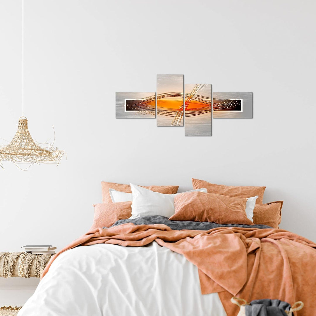 Runa Art Bild Modern Abstrakt - Made in Germany - Wandbilder Grau Orange Weiss 4 Teilig 103342c 100