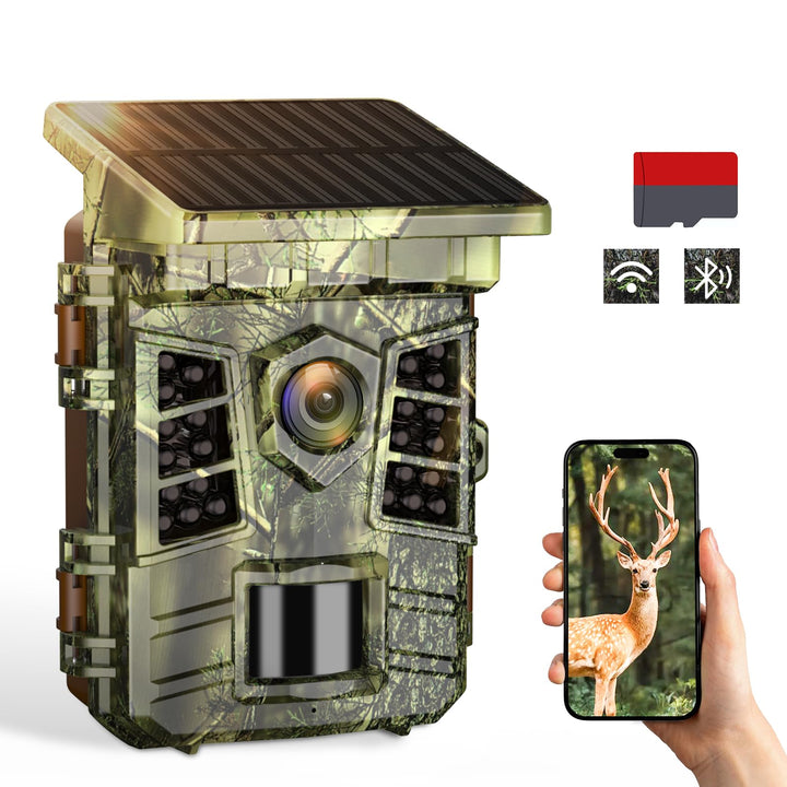 Coolifepro Wildkamera mit Handyübertragung App, 48MP 30FPS Solar WLAN Wildkamera, Wildtierkamera Ein