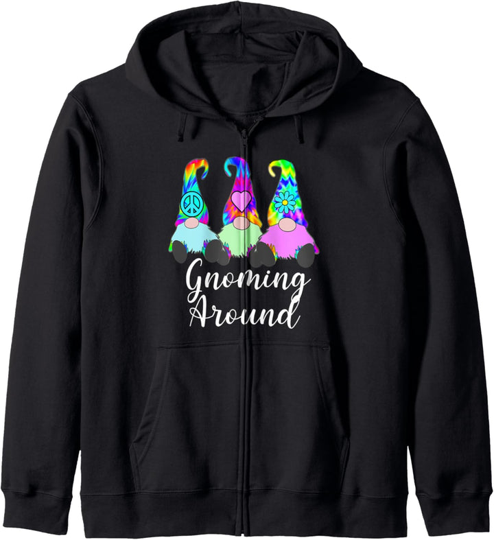 Gnoming Around 3 Hippie Gnome Tie Dye Hut Retro Frieden Kapuzenjacke