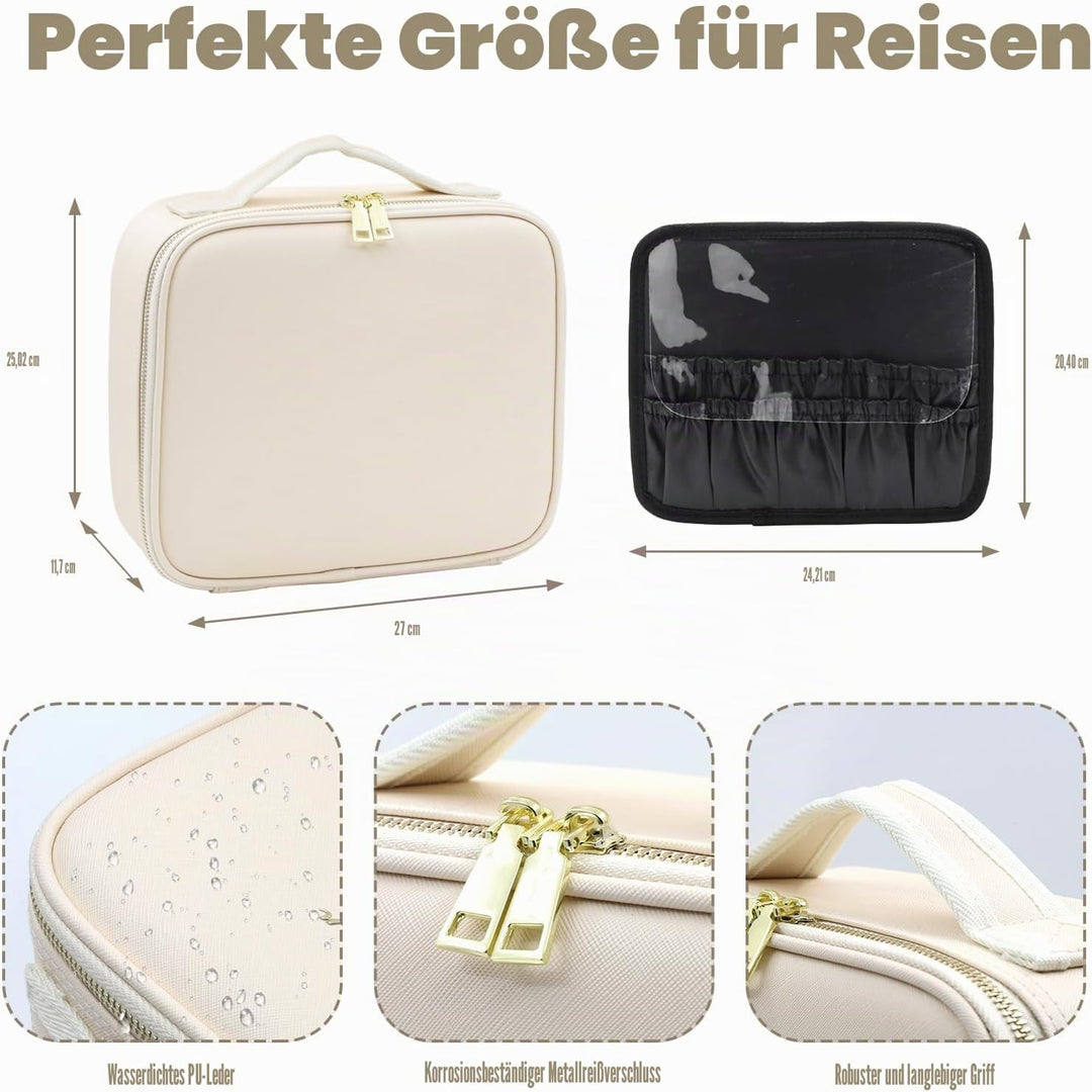 Reisekosmetiktasche mit beleuchtetem Spiegel, unterteilbare Kosmetiktasche Kosmetiktasche mit 3 Farb