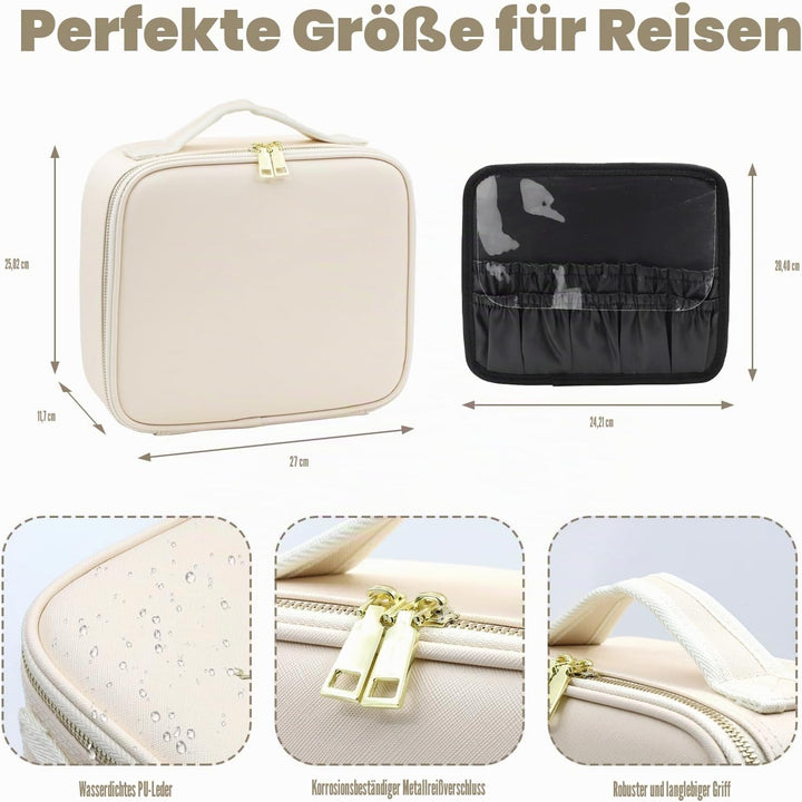 Reisekosmetiktasche mit beleuchtetem Spiegel, unterteilbare Kosmetiktasche Kosmetiktasche mit 3 Farb