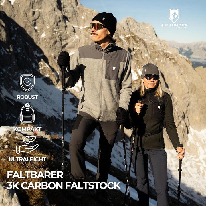 Alpin Loacker Wanderstöcke faltbar Carbon oder Aluminium mit Korkgriff I Nordic Walking Stöcke Damen