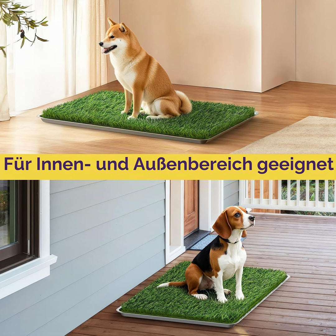 Edelstahl Hundetoilette Grasmatte mit Tablett, 70 x 50 cm Hundeklo mit 2 Wiederverwendbaren Kunstras