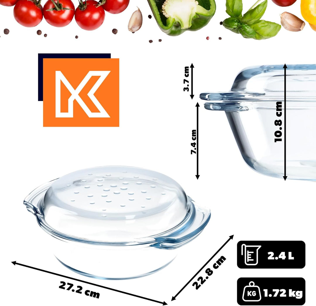 KADAX Auflaufform aus hitzebeständigem Glas, feuerfestes Gefäss, Glasbräter mit Deckel und Griffe, G