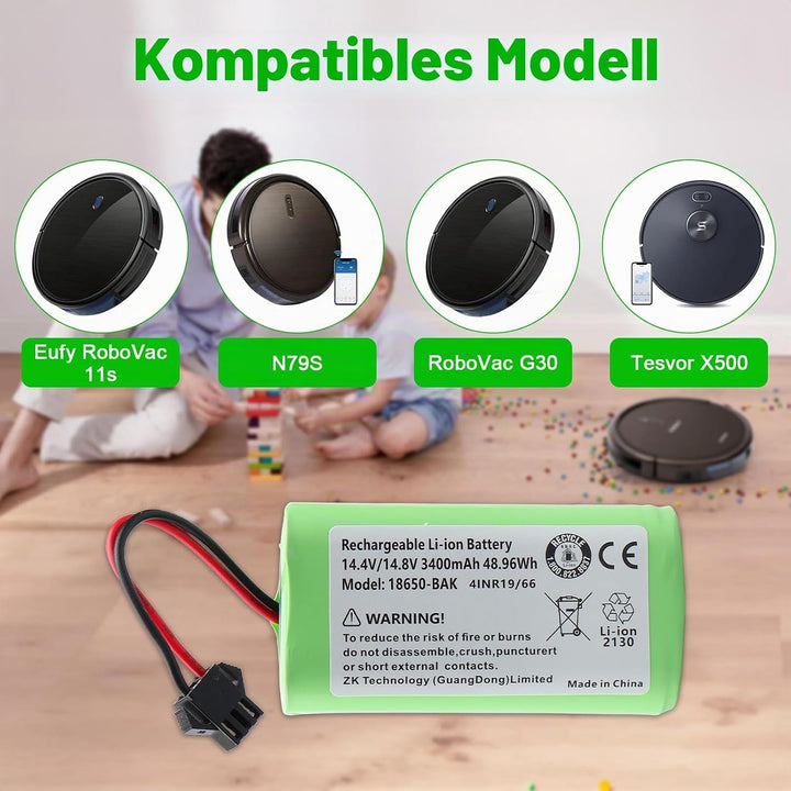 14.4V 3400mAh Ersatzakku für Eufy RoboVac 11 11S 11S MAX 12 15C 15C Max 25C Max 30 30C 30 Max 35C, f
