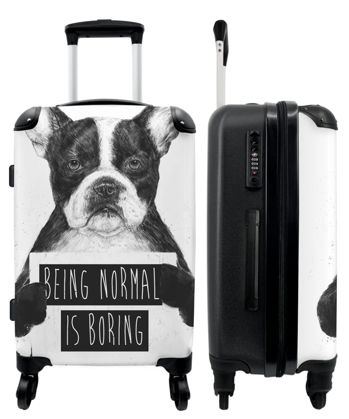 Koffer gross Trolley Rollkoffer Reisekoffer mit 4 Rollen Fotokoffer - Hund - Zeichen - Text - Tiere