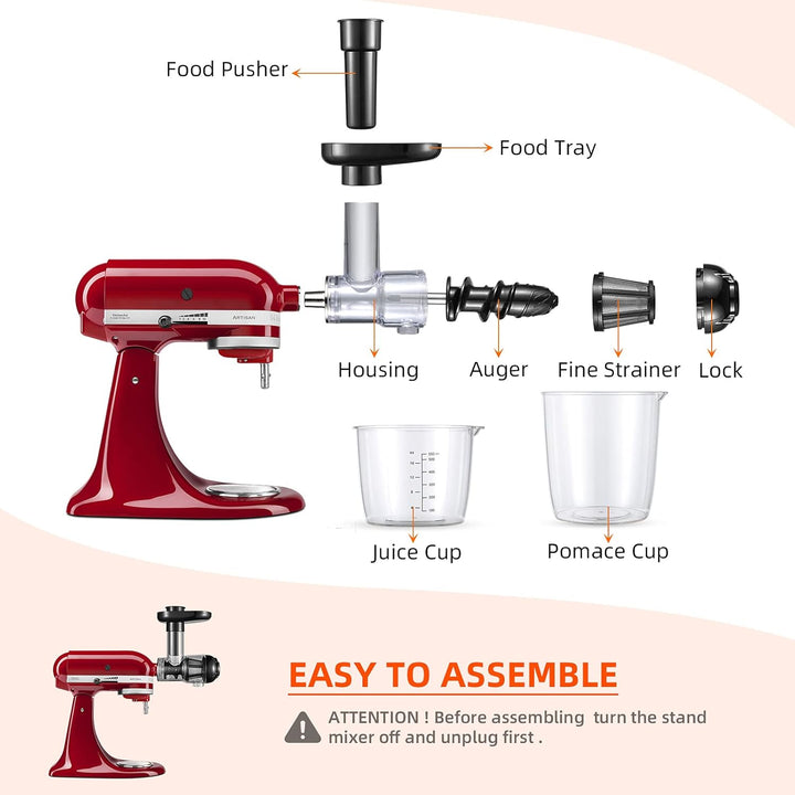 Gdrtwwh Entsafter Aufsatz für KitchenAid Ständermixer,Slow Juicer Zitrussaftpresse Zubehör, Kau-Ents