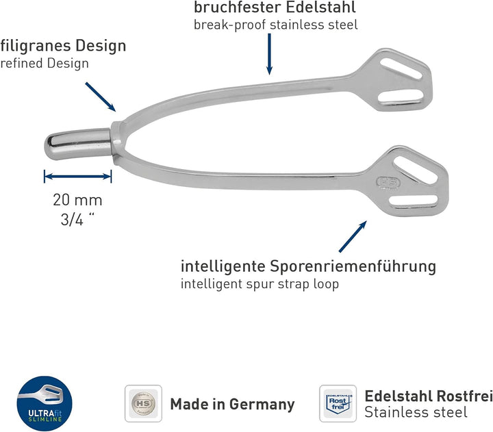 Sprenger Ultra fit Slimline Sporen - Edelstahl rostfrei, 20 mm abgerundet