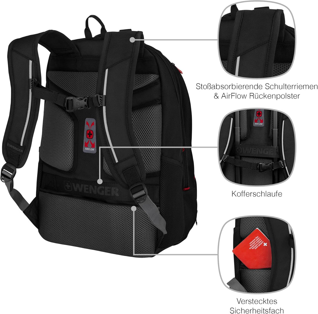 WENGER Carbon Pro Rucksack mit Tablet-Fach, Notebook bis 17 Zoll, Hülle 15.6 Zoll, Tablet bis 10 Zol