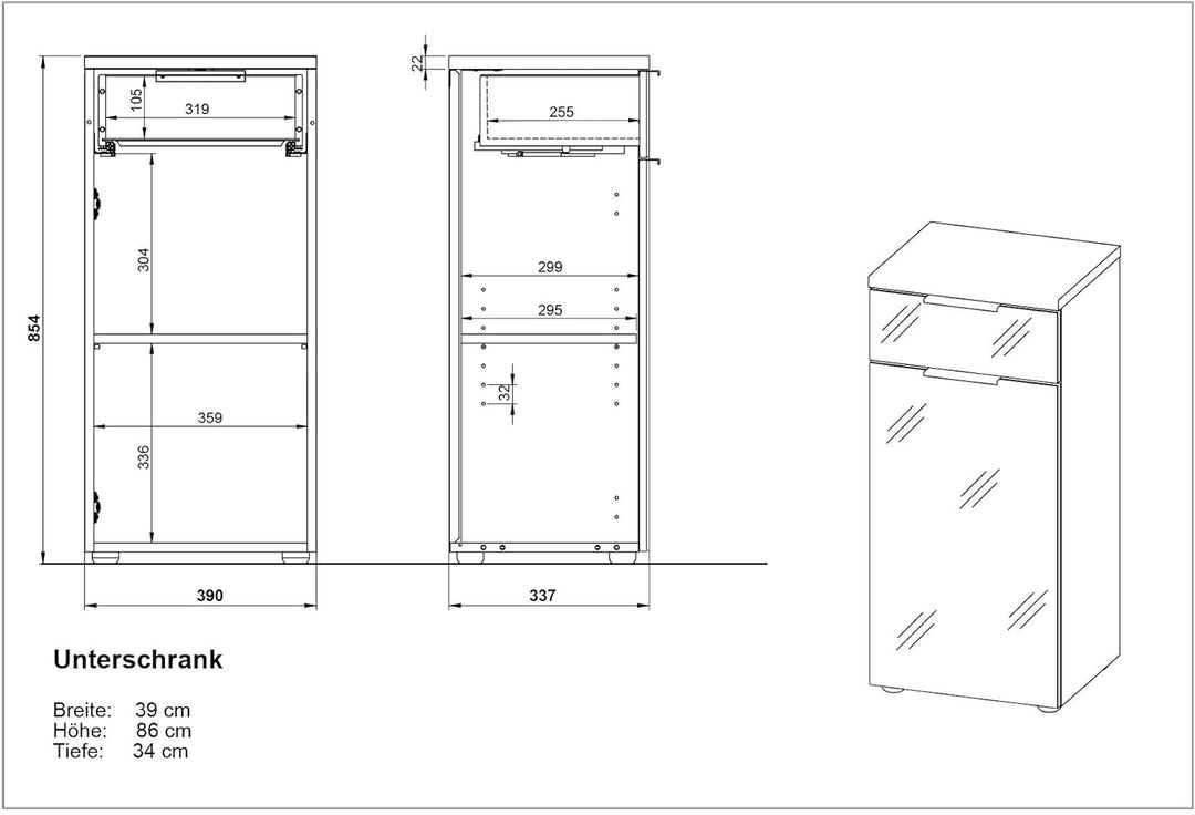 Germania Unterschrank 2751-513 GW-Pescara in Weiss/Navarra-Eiche-Nachbildung, mit Glasfront, 39 x 86