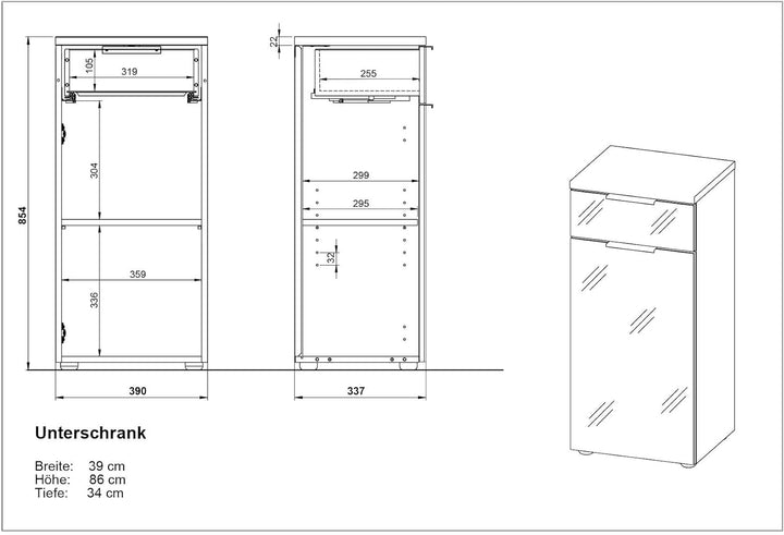 Germania Unterschrank 2751-513 GW-Pescara in Weiss/Navarra-Eiche-Nachbildung, mit Glasfront, 39 x 86