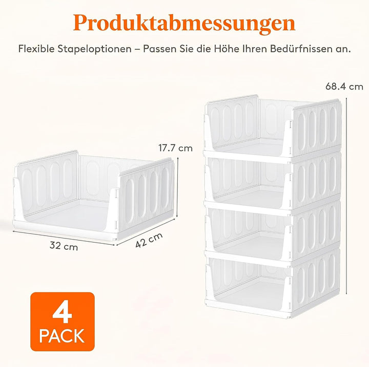 Lifewit 4er Set Stapelbare Kleiderschrank Organizer 42 cm Tief | Ausziehbar Kunststoff Ordnungssyste