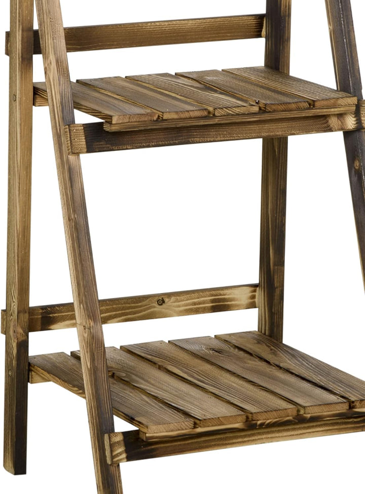 Outsunny 3-Etagen Pflanzenständer, klappbarer 93 cm hoch Blumenständer für Innen Aussen, Pflanzenreg