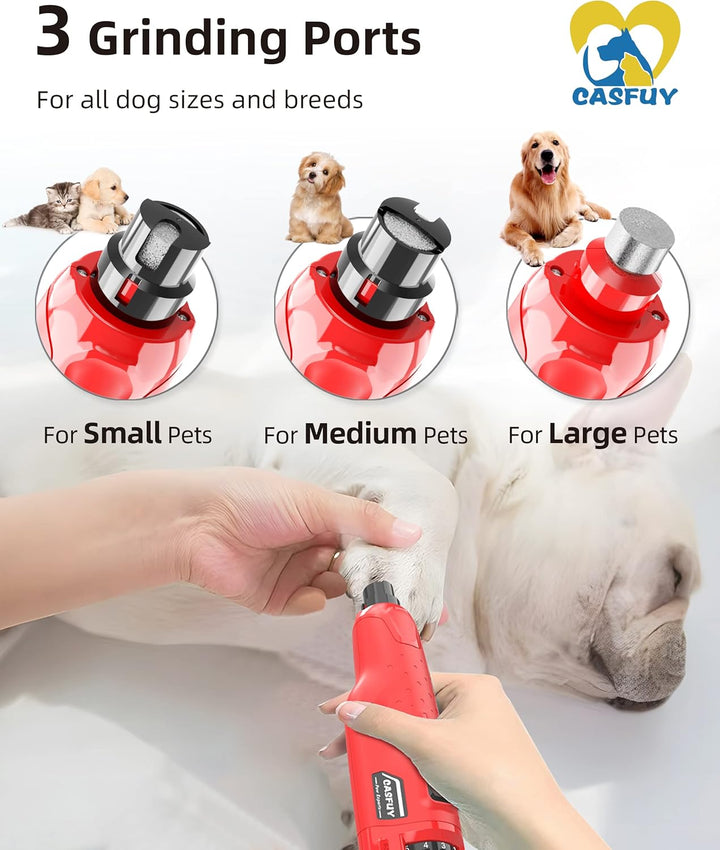 Casfuy Krallenschleifer für Hunde - (45 dB) 6-Gang-Haustier-Krallenschleifer mit 2 LED-Lichtern für