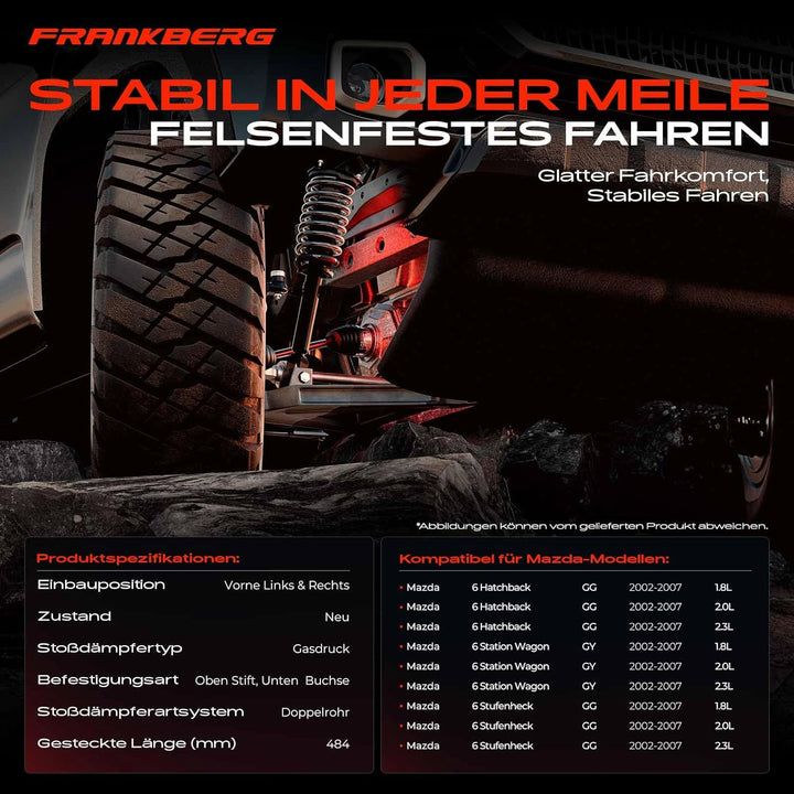 Frankberg 2x Stossdämpfer Gasdruck Vorne Kompatibel mit 6 Hatchback G.G Schrägheck 1.8L-2.3L 2002-20