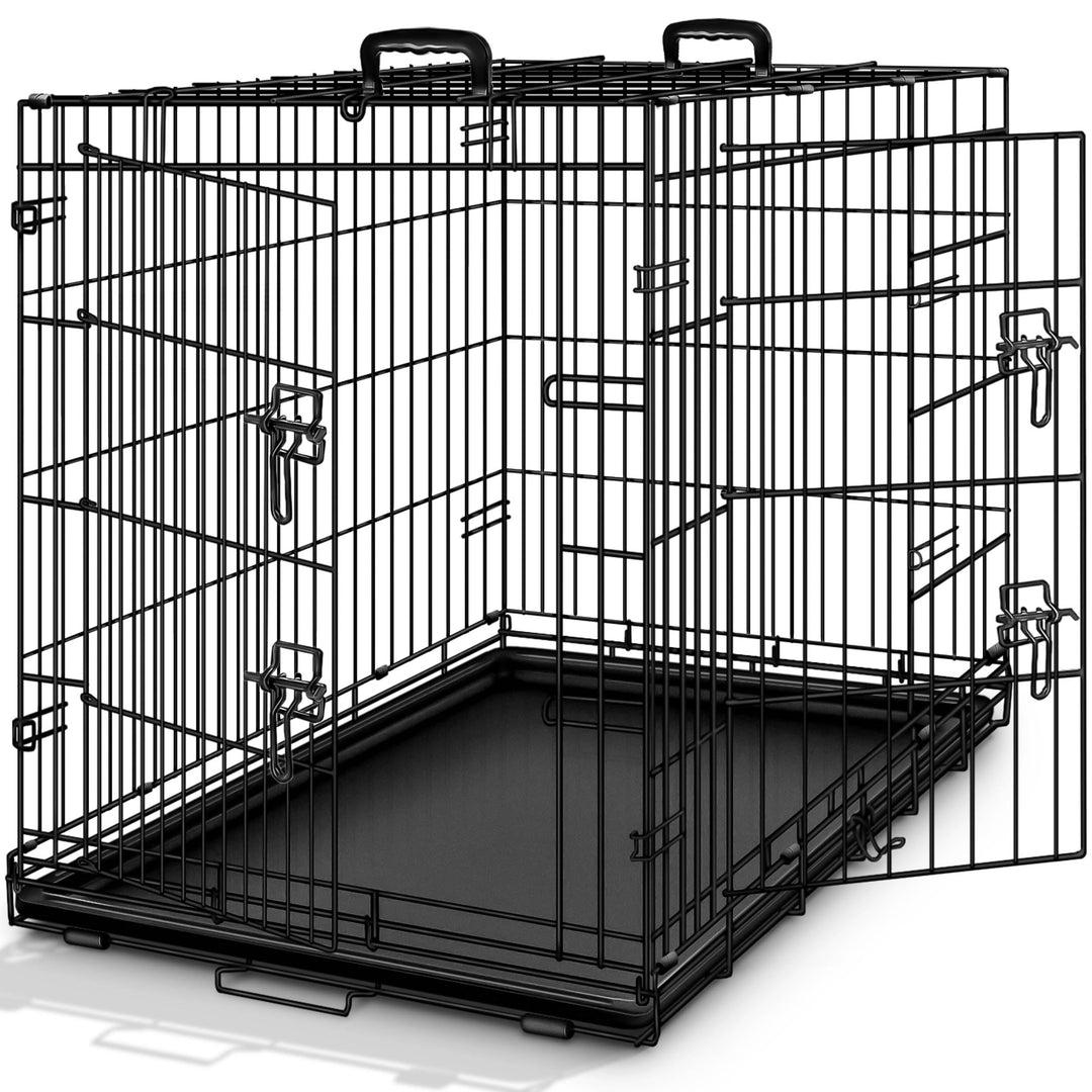 TRESKO Hundekäfig 91 x 58 x 64 cm faltbar mit 2 Türen | Transportkäfig Auto | Hundebox mit Bodenscha