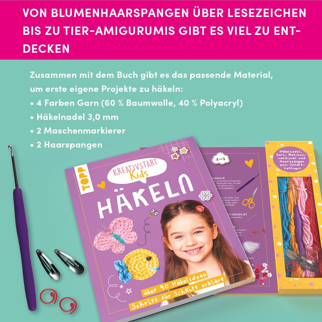 Kreativstart Kids Häkeln. Anleitungsbuch und Material: über 40 Häkelideen Schritt für Schritt erklär