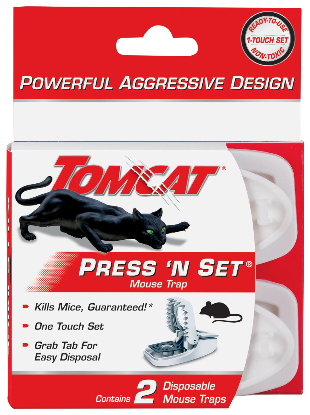 Tomcat Press'N Set Mausefalle Kunststoff gefedert Mäusevernichter mit Greiflasche 2 Fallen