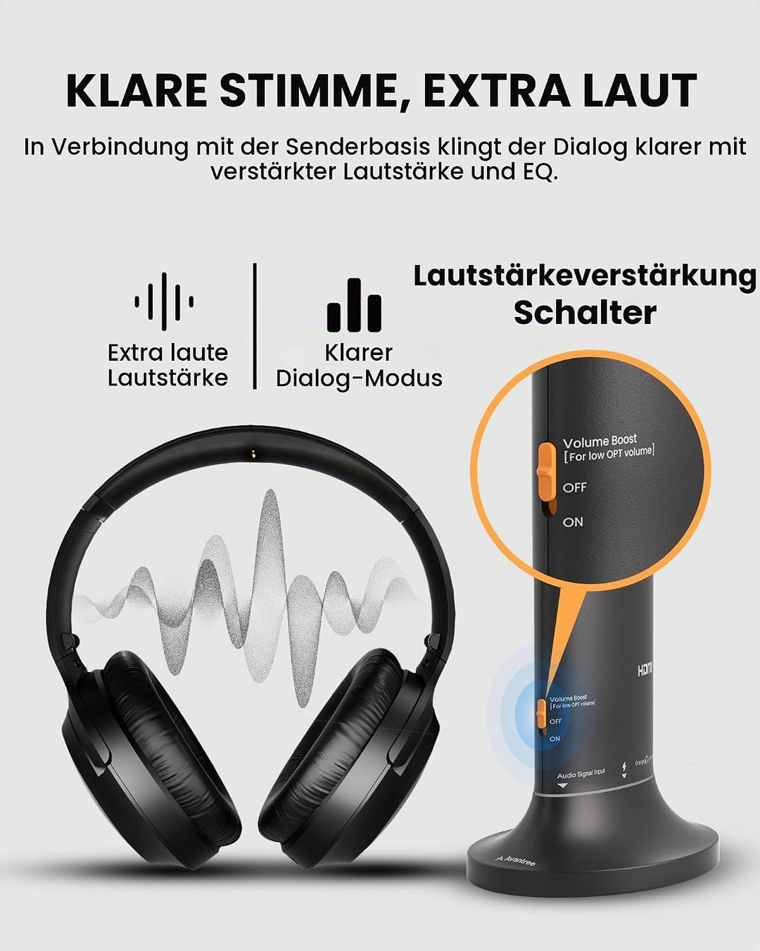 Avantree Duet Aura – Auracast Dual Wireless Kopfhörer für TV mit HDMI ARC, TV-Audiosystem für Senior
