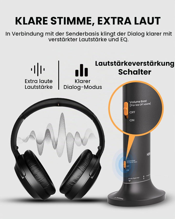 Avantree Duet Aura – Auracast Dual Wireless Kopfhörer für TV mit HDMI ARC, TV-Audiosystem für Senior