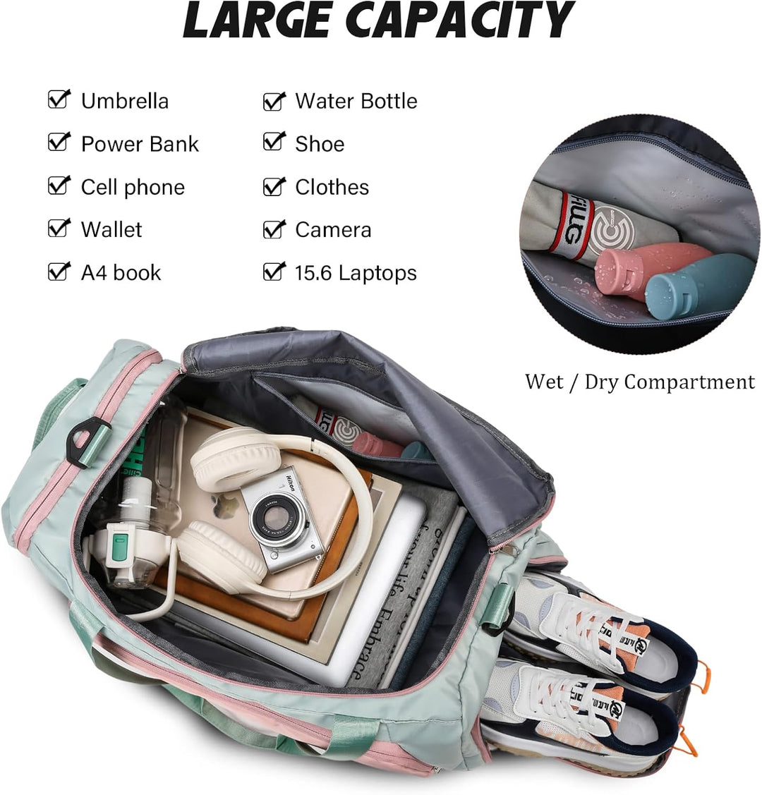 Sporttasche Damen 45L Reisetasche mit Schuhfach Nassfach Wasserdicht Weekender Travel Gym Duffle Bag