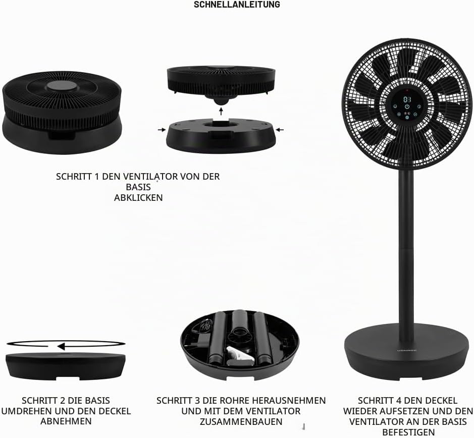 VONROC Standventilator oszillierend leise - Ventilator mit Fernbedienung, 3 Geschwindigkeitsstufen u