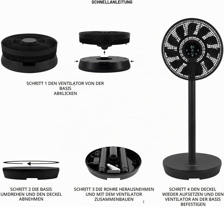 VONROC Standventilator oszillierend leise - Ventilator mit Fernbedienung, 3 Geschwindigkeitsstufen u