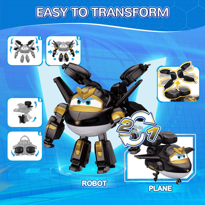 Super Wings Verwandelbares Spielzeug, 5'' Dark Golden Boy Flugzeugfigur, 2-in-1-Verwandlung für Jung