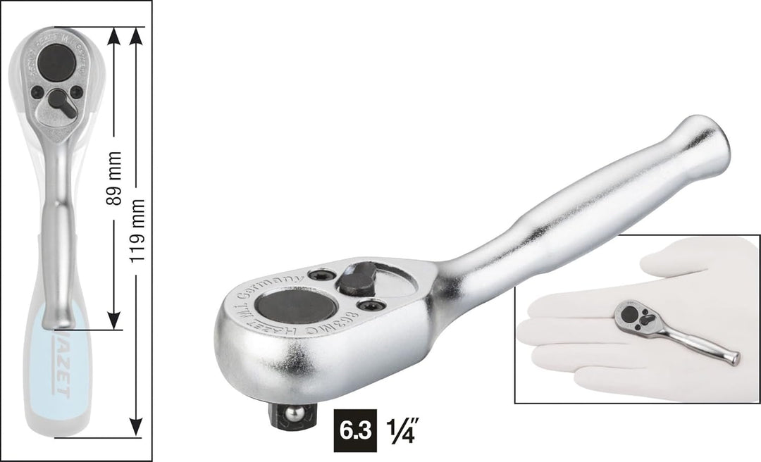 HAZET Umschaltknarre (1/4 Zoll Vierkant, 20 Zähne, Vollstahlausführung) 863MC 1/4 Zoll Vierkant voll