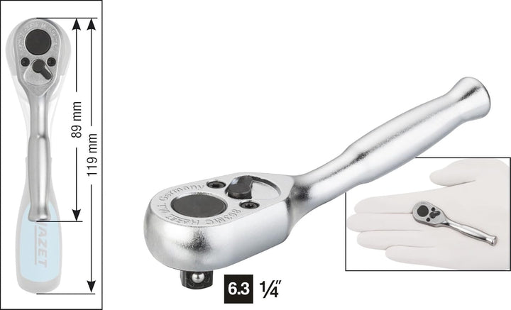 HAZET Umschaltknarre (1/4 Zoll Vierkant, 20 Zähne, Vollstahlausführung) 863MC 1/4 Zoll Vierkant voll
