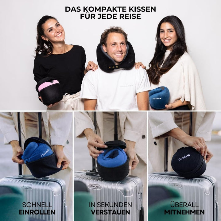 CLOUDS Nackenkissen Flugzeug & Auto – Einstellbares Memory Foam Reisekissen in 2 Grössen für Erwachs