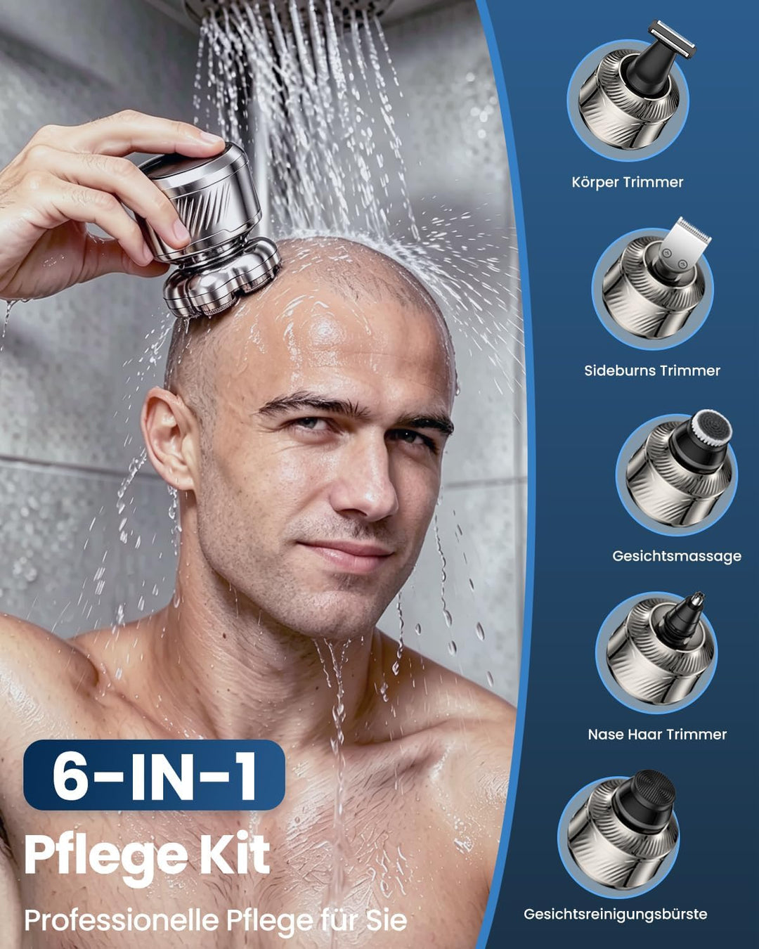 7D Glatzenrasierer Herren, 6 in 1 Elektrischer Kopfrasierer mit Magnetischem Scherkopf, Nass- &amp; Troc