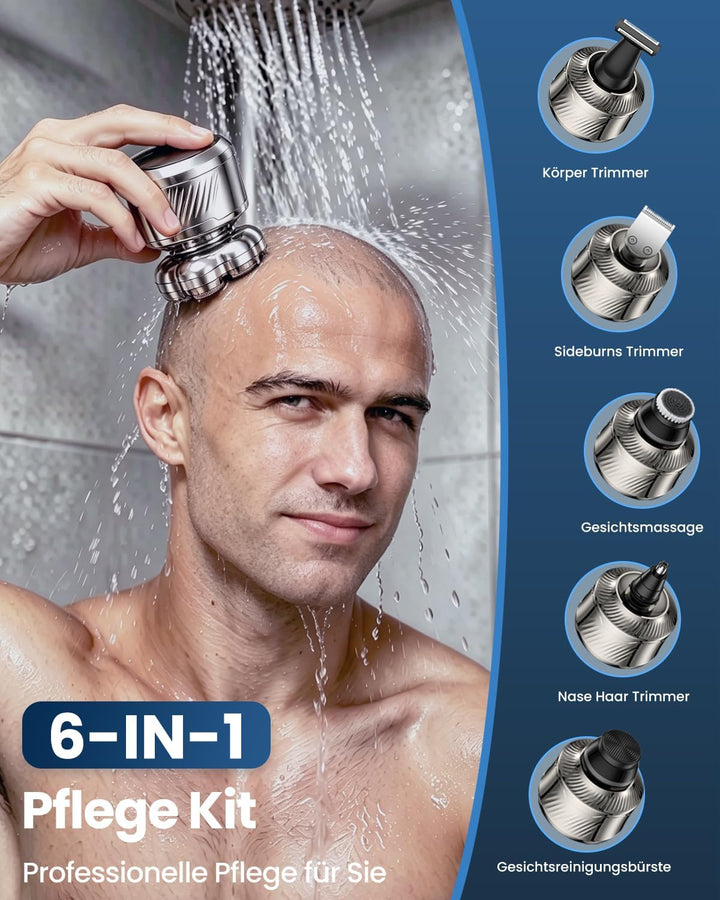 7D Glatzenrasierer Herren, 6 in 1 Elektrischer Kopfrasierer mit Magnetischem Scherkopf, Nass- &amp; Troc