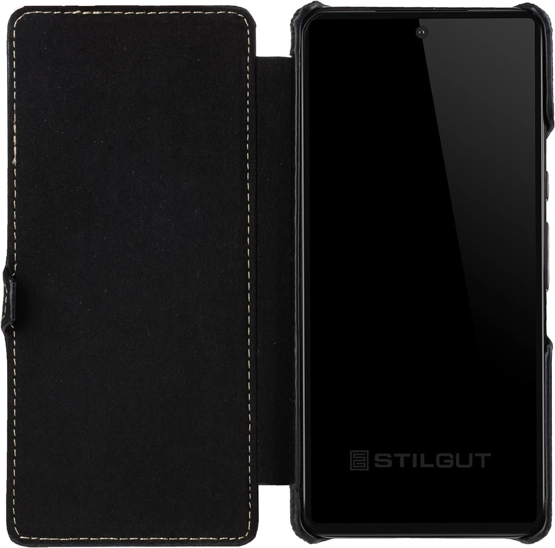 STILGUT Book Case kompatibel mit Google Pixel 6 Pro Hülle aus Leder mit Clip-Verschluss, Lederhülle,