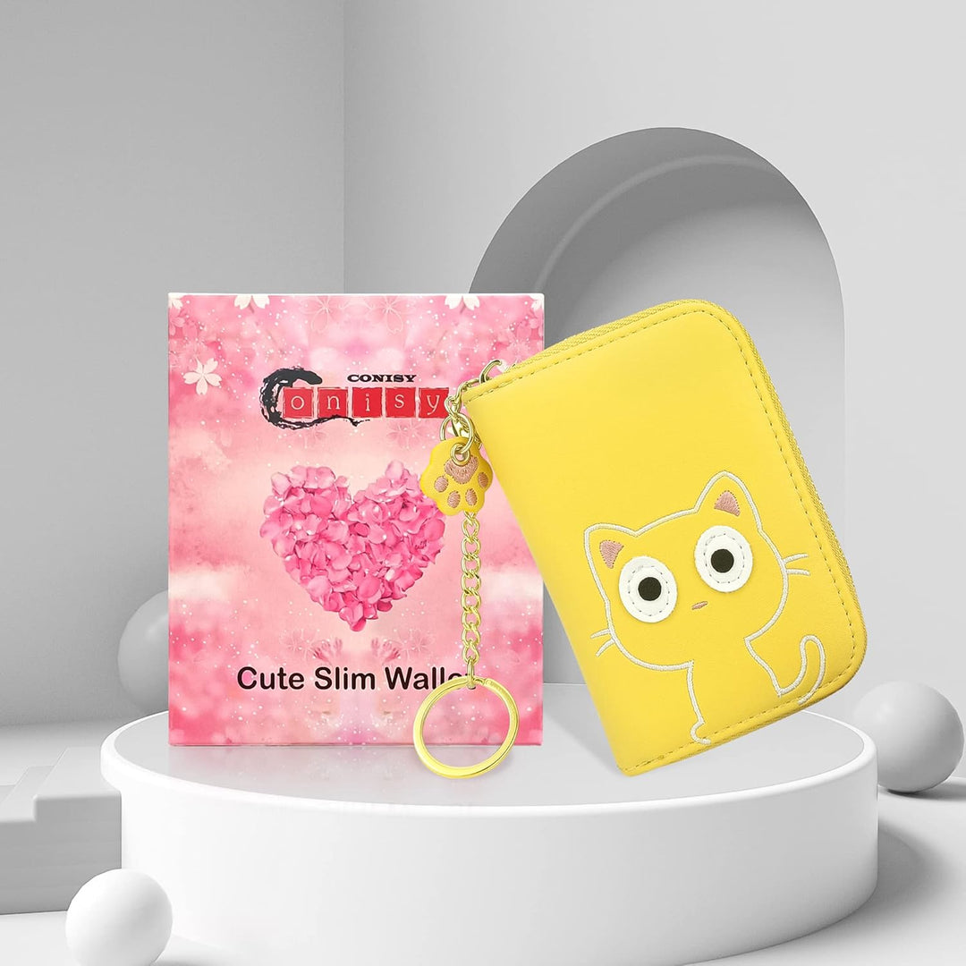 conisy Kartenetui Damen Leder,Süsse Kreditkartenetui mit RFID Schutz,Klein Reissverschluss Kartenhal