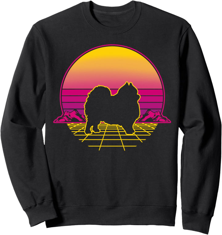 Zwergspitz Hund Welpe Retro Vintage Sunset Sweatshirt