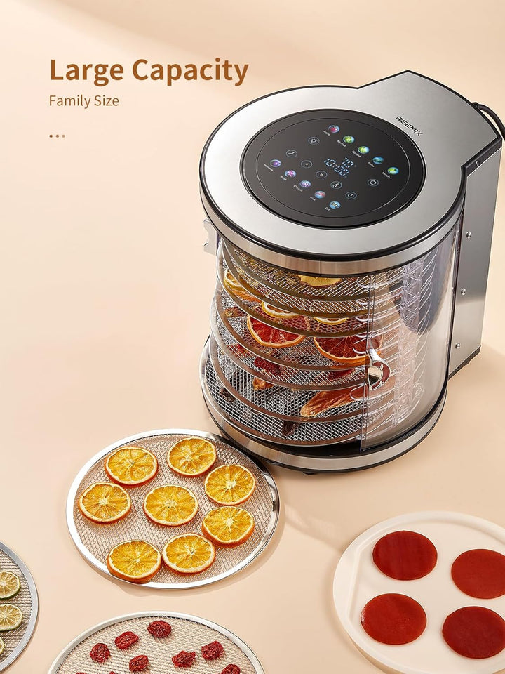 Dörrautomat 10 Etagen Edelstahl mit LCD-Display – Lebensmitteltrockner mit Rotation, 850 W, 35–75 °C
