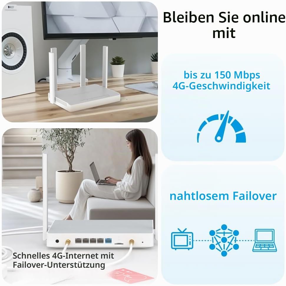 Keenetic Runner 4g (geeignet für Deutschland) N300 Mesh-WLAN-4G-Router mit einem 4-Port-Smart-Switch