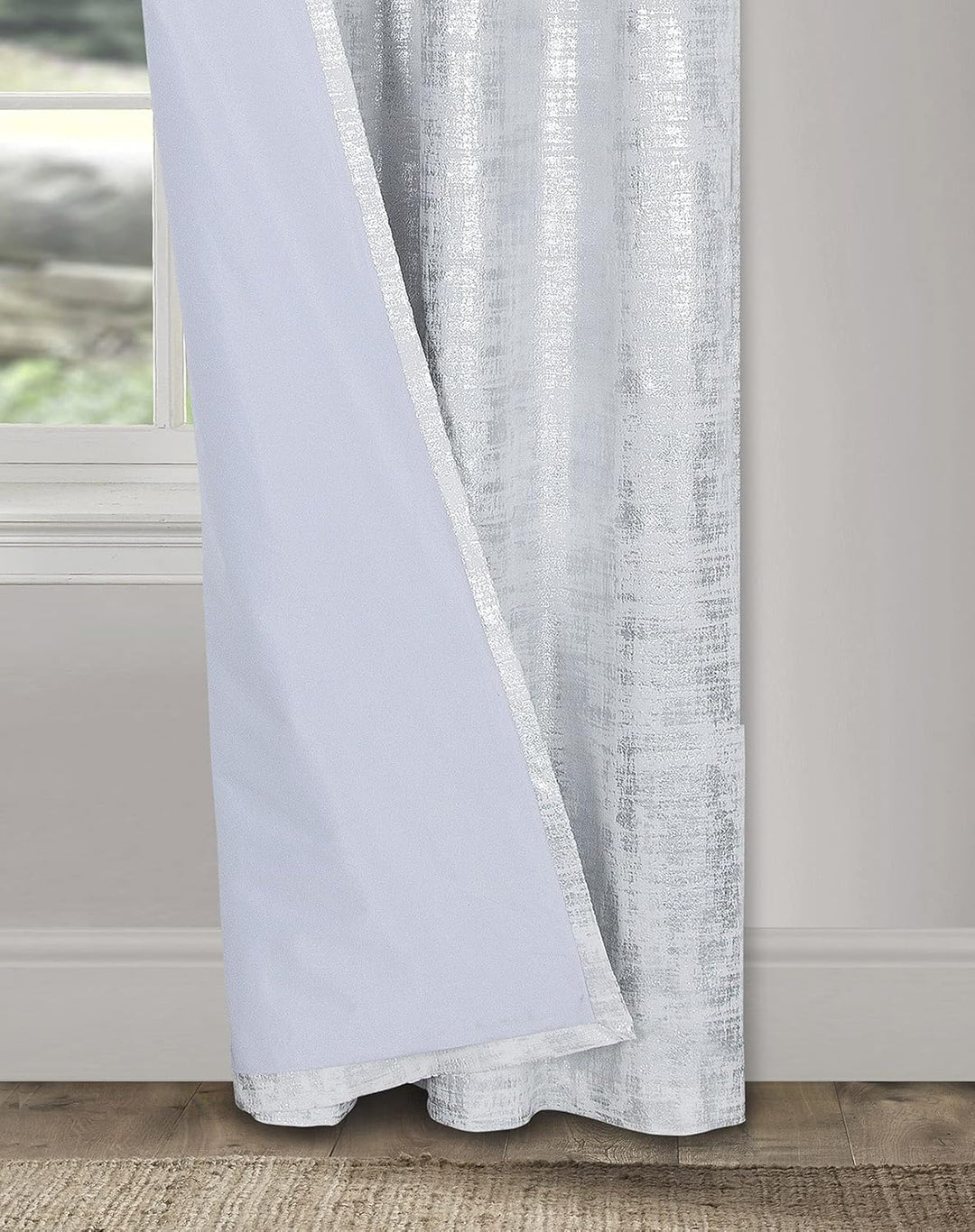 always4u Gardinen mit Muster Silber Blickdicht 100%, Samt Vorhang Wohnzimmer, Vorhang Verdunkelung K