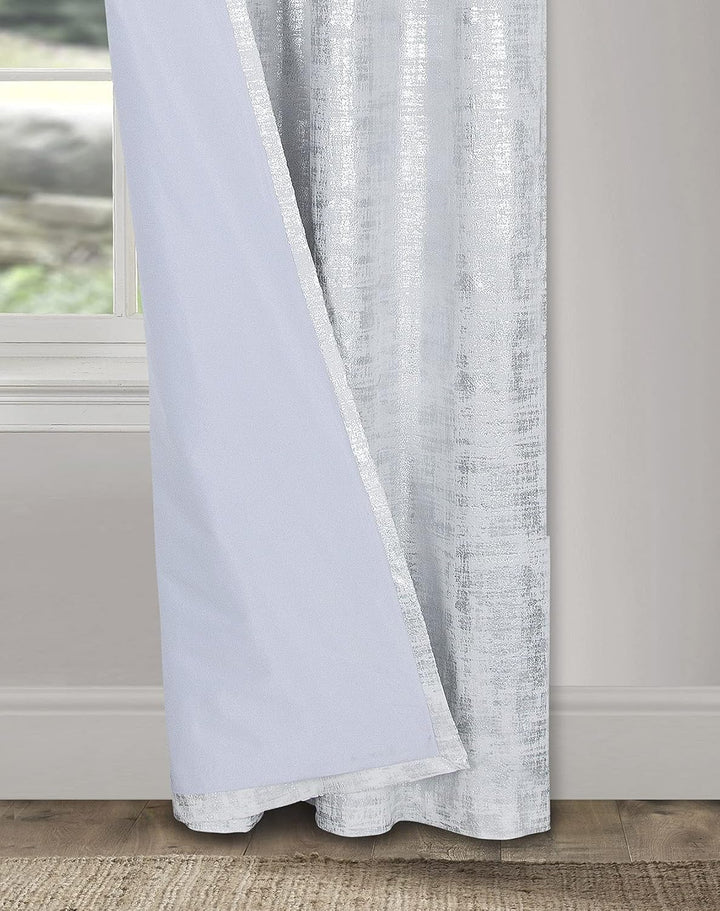 always4u Gardinen mit Muster Silber Blickdicht 100%, Samt Vorhang Wohnzimmer, Vorhang Verdunkelung K