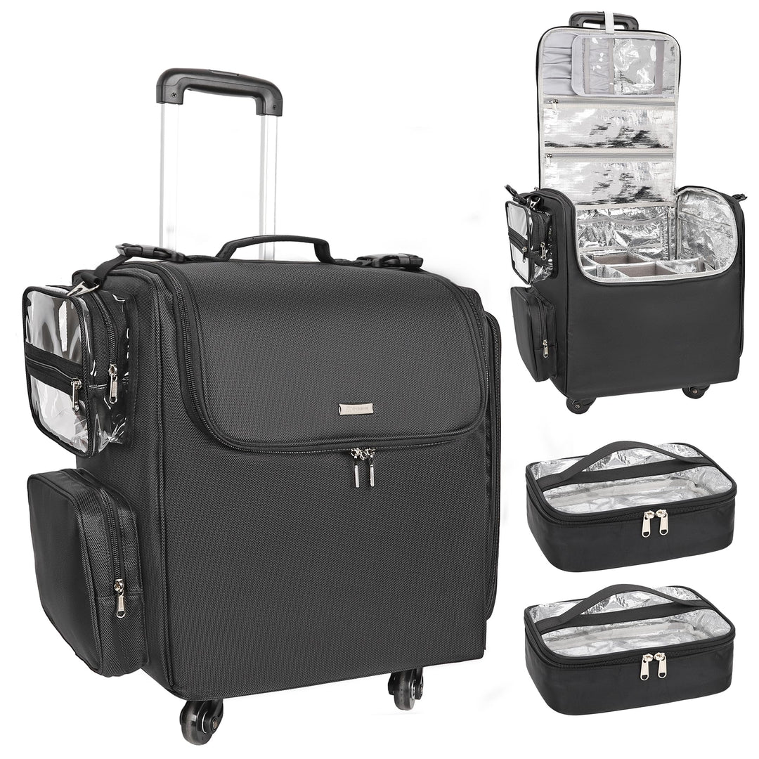 Relavel Roll-Make-up-Koffer – Hairstyling-Reisetasche mit 4 Rädern, Hitzeisolierter Schicht, Verstel
